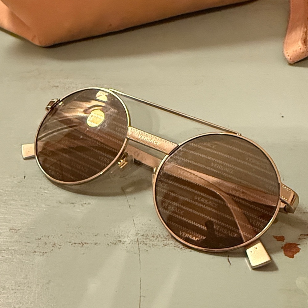 Versace Gold Round Sunglasses with Brown Lenses